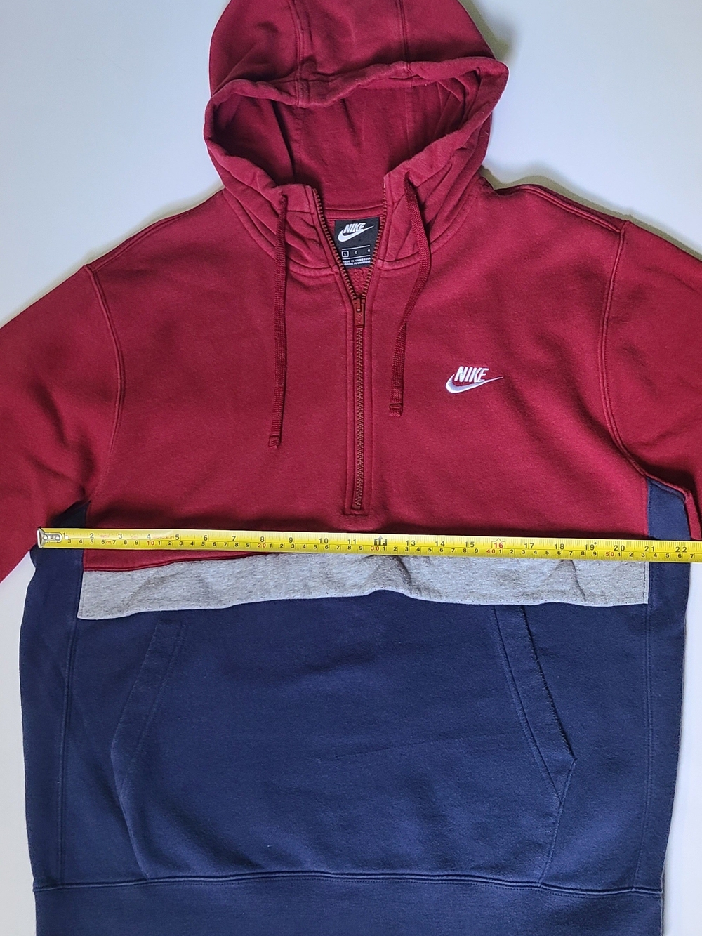 Nike Men’s Maroon and Navy Colorblock Half-Zip Hoodie